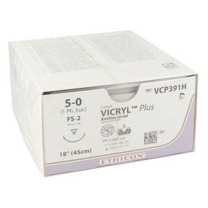 Coated Vicryl® Plus Antibacterial (polyglactine 910) Fil de suture aiguille tranchante FS-2 19mm 5-0